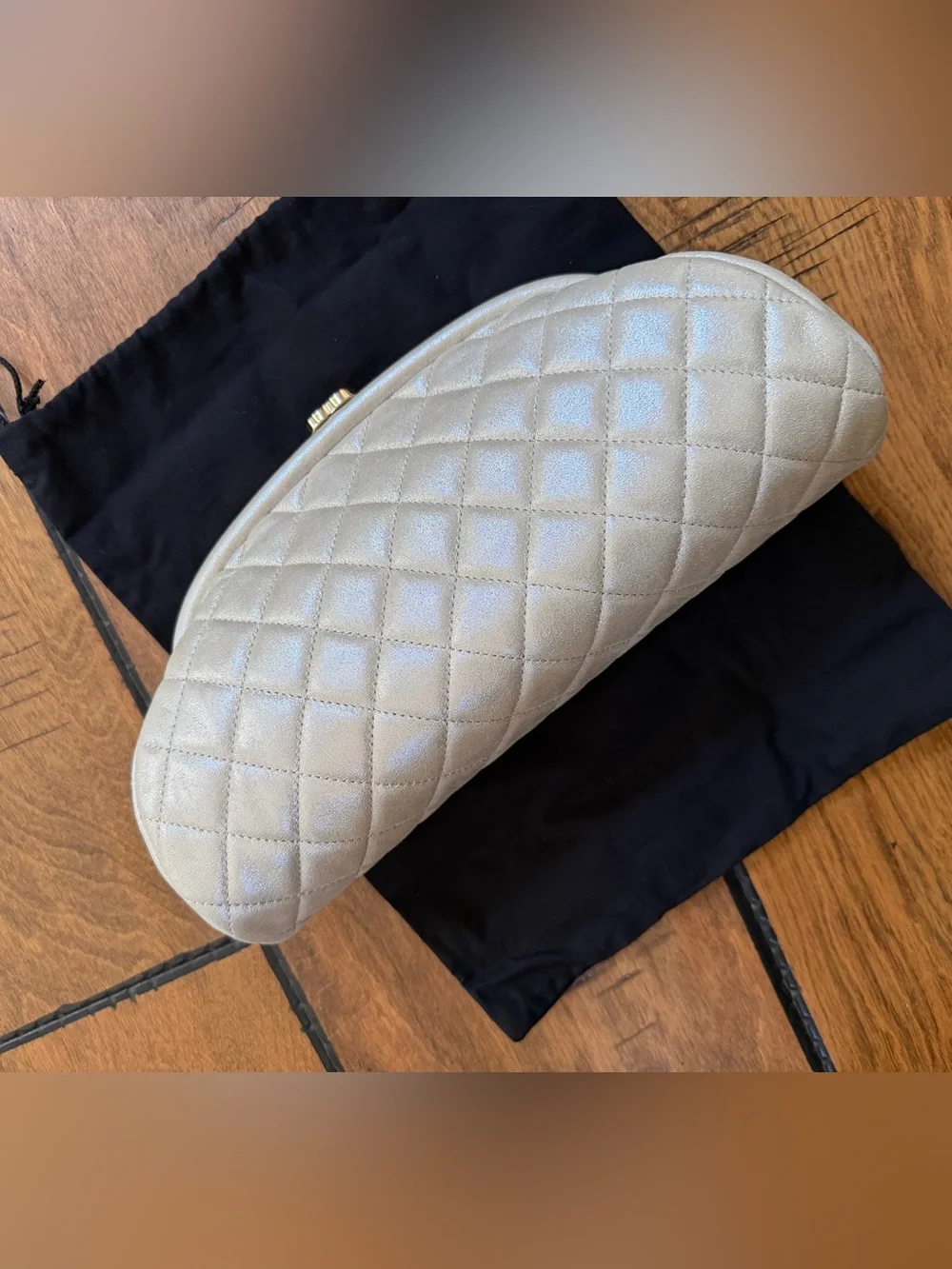 Chanel 12C Iridescent Light Gold Quilted Calfskin Timeless Kisslock CC Clutch